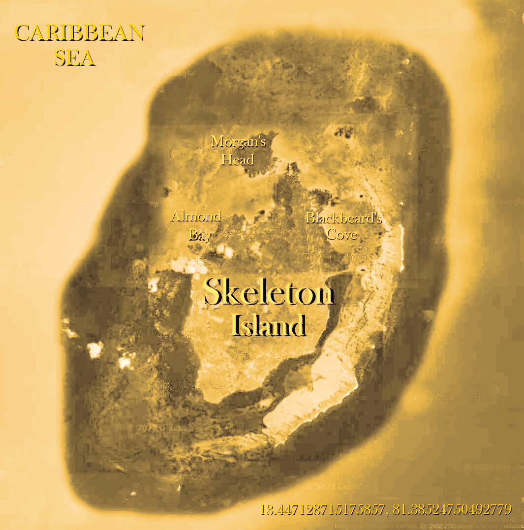 Skeleton Island map of Morgan's Point and Blackbeard's Cove.